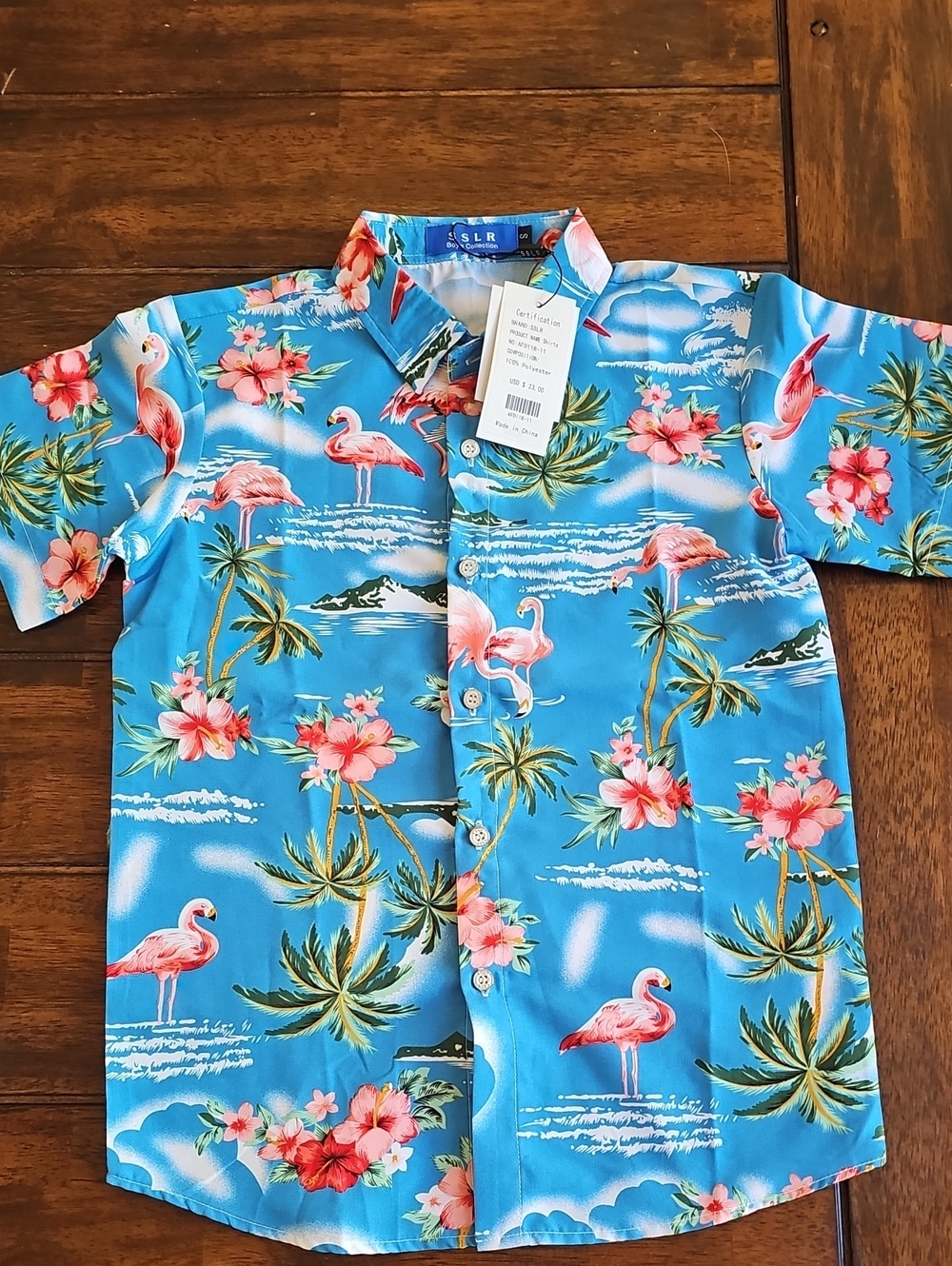 Kids Blue Flamingo Print Button-Down Shirt